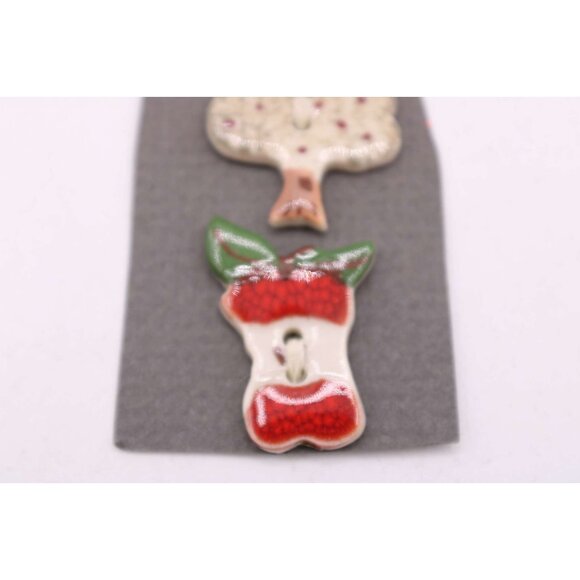 Handmade Ceramic Buttons Apple Tree & Apple Slice Novelty Craft Sewing New - Picture 3 of 7